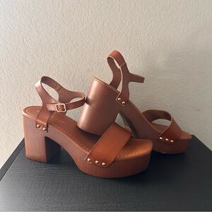 Madden Girl Brown Platform Block Heel Sandals Ankle Strap Size 9.5